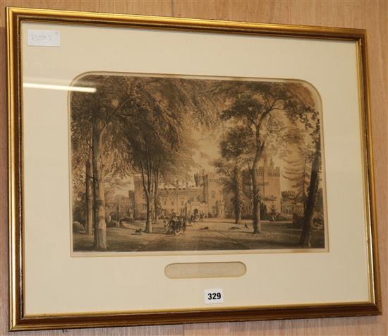 E.F. Watson, lithograph, Lea Castle, Worcestershire, 28 x 43cm and two other pictures